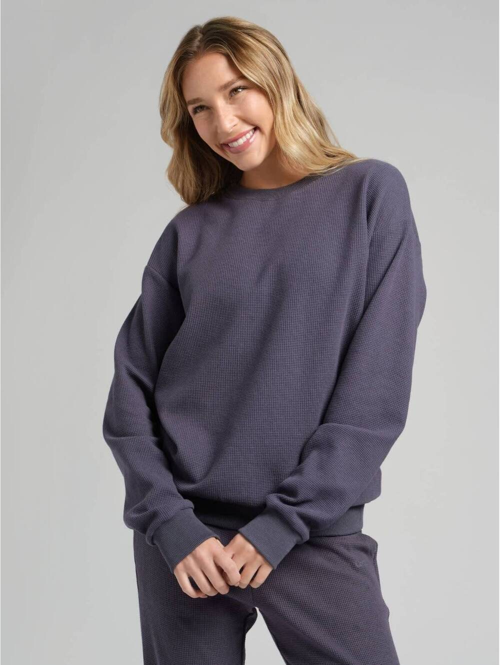 Comfrt Stone Blue Waffle Knit Lounge Set - Medium, Very Good Condition